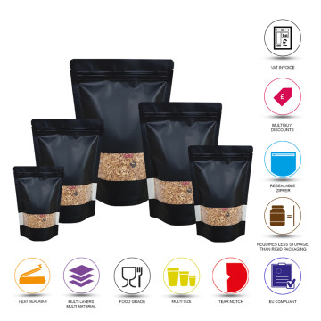 50g Window Black Matt Stand Up Pouch/Bag with Zip Lock [WP1] (100 per pack)
