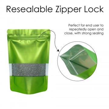 180x260mm Window Dark Green Matt Stand Up Pouch/Bag With Zip Lock (100 per pack)