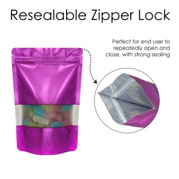 100x150mm Window Purple Matt Stand Up Pouch/Bag With Zip Lock (100 per pack)