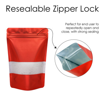 [SAMPLE] 160x240mm Window Red Matt Stand Up Pouch/Bag With Zip Lock