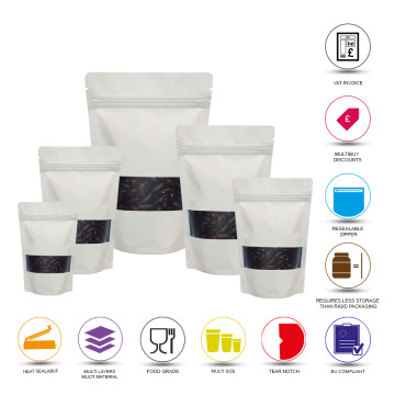 70g Window White Matt Stand Up Pouch/Bag with Zip Lock [SP2] (100 per pack)