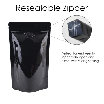 1kg Black Shiny With Valve Stand Up Pouch/Bag with Zip Lock [SP6] (100 per pack)