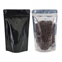 250g Clear / Black Shiny With Valve Stand Up Pouch/Bag with Zip Lock [SP4]