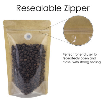 250g Kraft Paper One Side Clear With Valve Stand Up Pouch/Bag with Zip Lock [SP4]