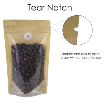 250g Kraft Paper One Side Clear With Valve Stand Up Pouch/Bag with Zip Lock [SP4]