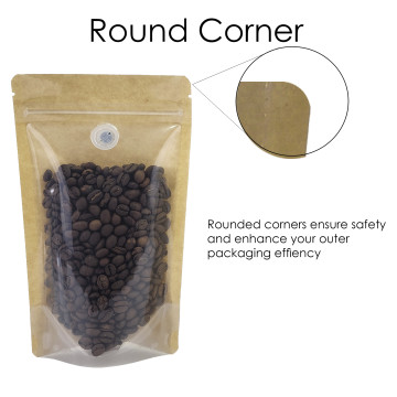 250g Kraft Paper One Side Clear With Valve Stand Up Pouch/Bag with Zip Lock [SP4]