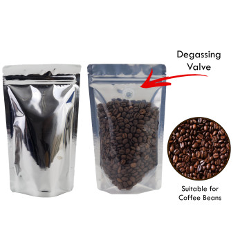 250g Clear / Silver Shiny With Valve Stand Up Pouch/Bag with Zip Lock [SP4]