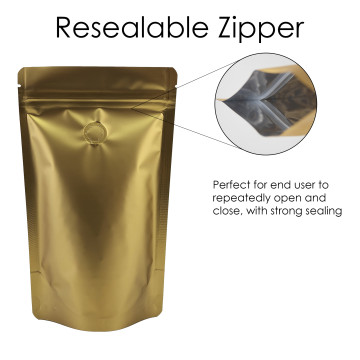 250g Gold Matt With Valve Stand Up Pouch/Bag with Zip Lock [SP4] (100 per pack)