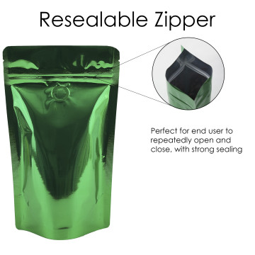 70g Green Shiny With Valve Stand Up Pouch/Bag with Zip Lock [SP2] (100 per pack)