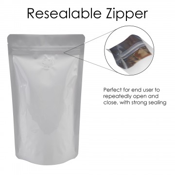 750g White Shiny With Valve Stand Up Pouch/Bag with Zip Lock [SP11]