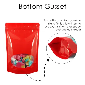 140x200mm Oval Window Red Shiny Stand Up Pouch/Bag With Zip Lock (100 per pack)